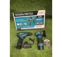 Аккумуляторный набор Makita 2в1 Шуруповерт DF330DWE мини болгарка W-153-7 12V 2Ah