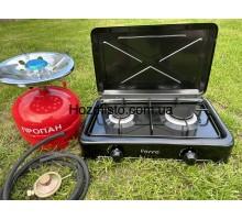 Газовая плита двухкомфорная + баллон газовый 5л + редуктор со шлангом + горелка на баллон в подарок