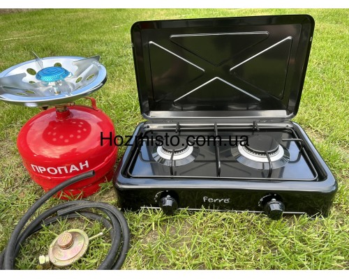 Газовая плита двухкомфорная + баллон газовый 5л + редуктор со шлангом + горелка на баллон в подарок
