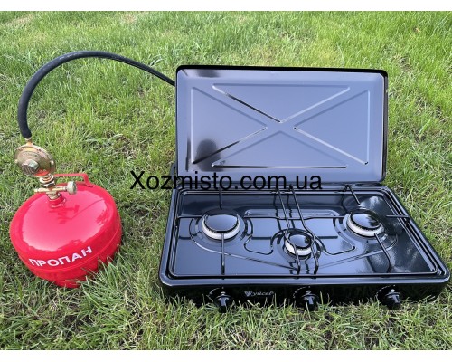 Газовая плита трехкомфорочная + баллон 5л + редуктор со шлангом + горелка на баллон в подарок