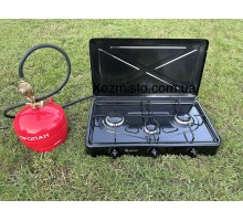 Газовая плита трехкомфорочная + баллон 5л + редуктор со шлангом + горелка на баллон в подарок